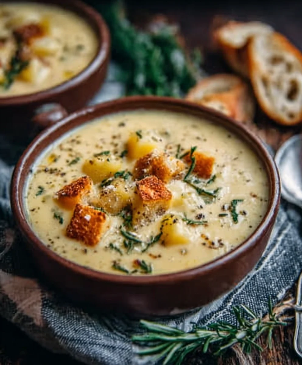 Hearty Cheddar Garlic Herb Potato Soup - Easy Recipe