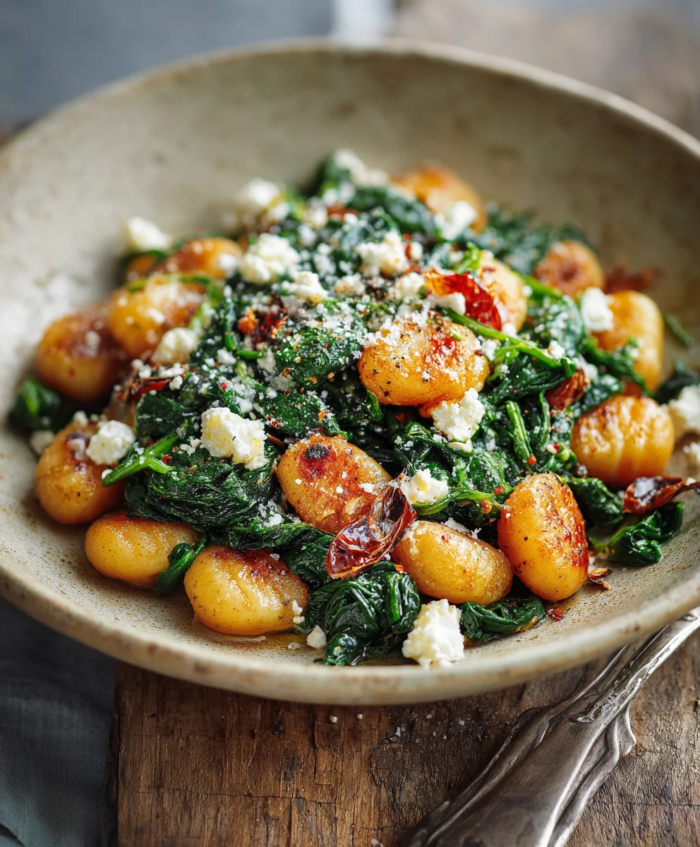Crispy Gnocchi Spinach Feta - Easy Weeknight Dinner