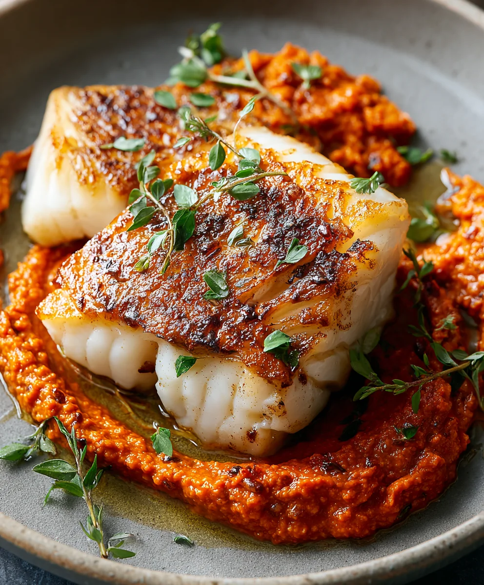Spanish Grilled Cod with Almond Romesco