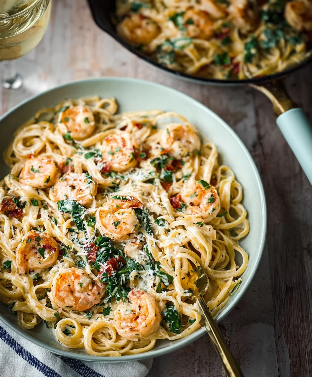 Creamy Tuscan Shrimp Linguine-Easy Dinner