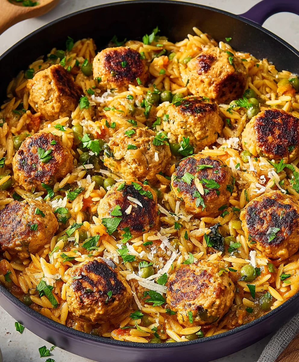 One-Pan Chicken Meatballs Orzo Delicious & Easy