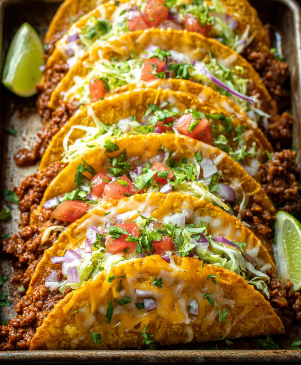 Crispy Oven-Baked Beef Tacos - Cheesy & Loaded
