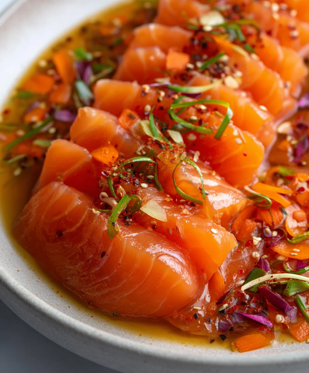 Spicy Salmon Crudo with Quick-Pickled Carrots