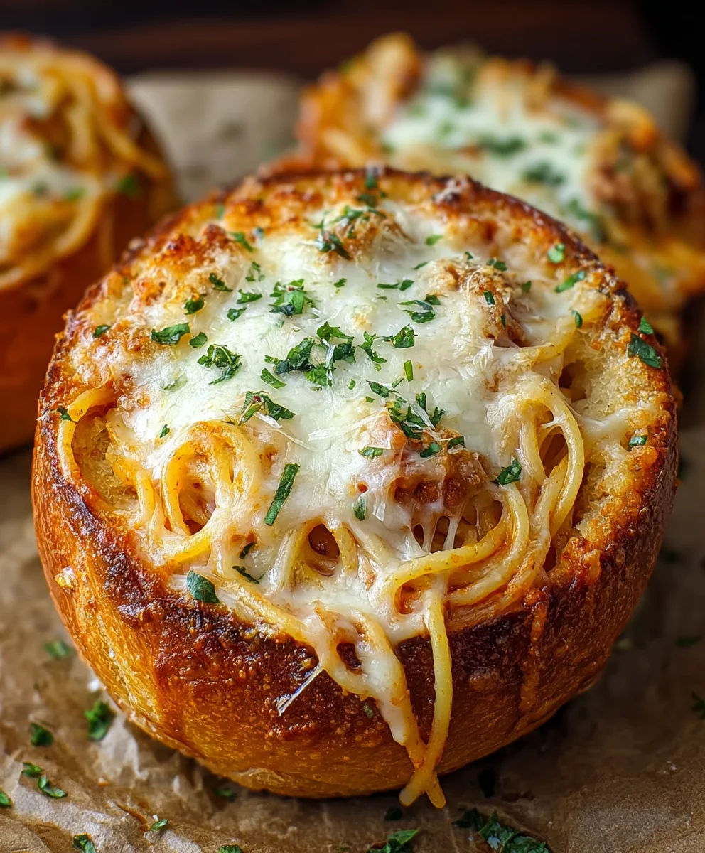 Spaghetti Garlic Bread Bowls-Easy Dinner Delight