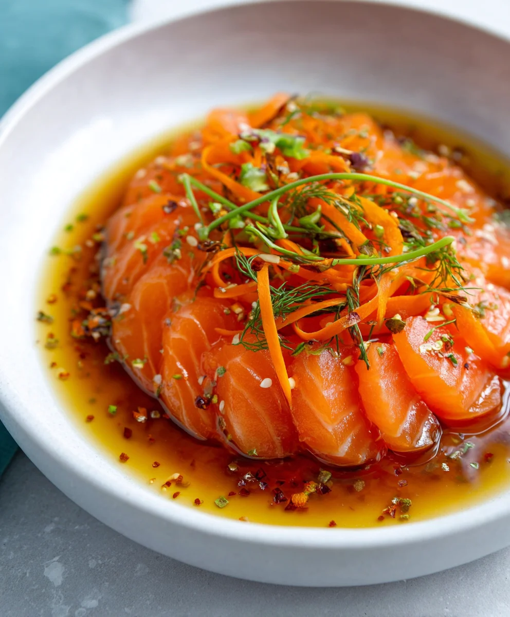 Spicy Salmon Crudo with Quick-Pickled Carrots