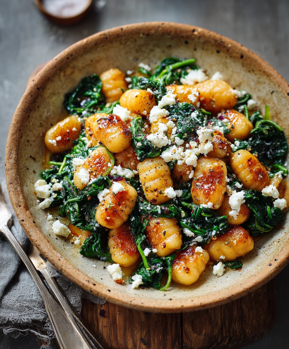 Crispy Gnocchi Spinach Feta - Easy Weeknight Dinner