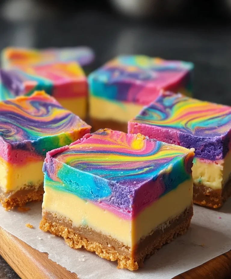 Rainbow Cheesecake Swirl Bars-Vibrant Dessert