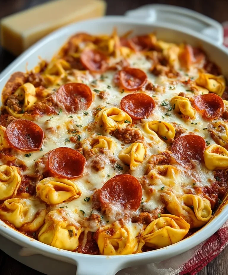 Cheesy Beef Beef Pepperoni Tortellini Pizza Casserole