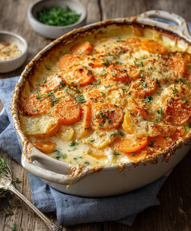 Cheesy Garlic Carrot Gratin – Creamy, Sweet & Savory