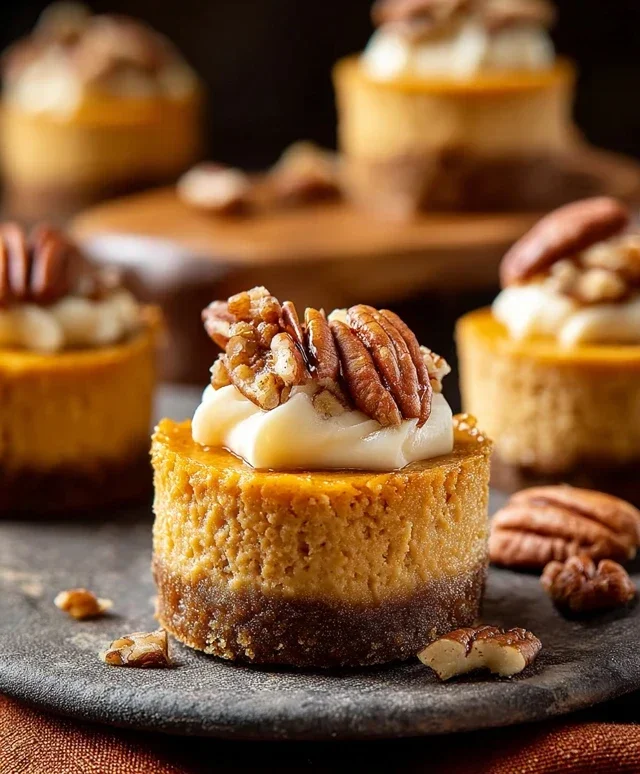 Pumpkin Pecan Mini Cheesecakes