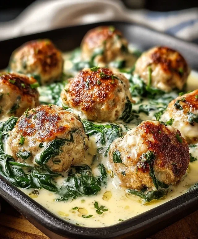 Southern Style Baked Chicken Ricotta Meatballs with Spinach Alfredo