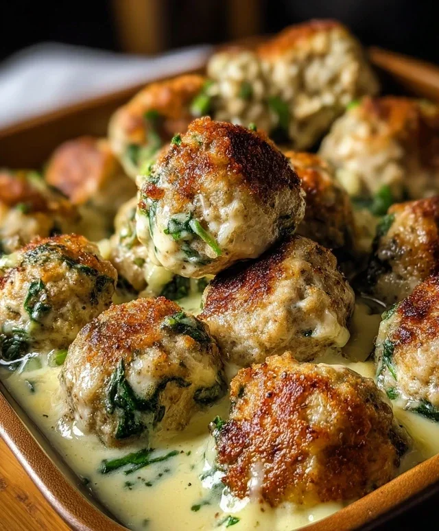 Southern Style Baked Chicken Ricotta Meatballs with Spinach Alfredo