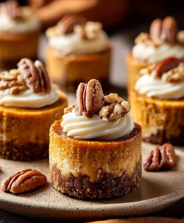 Pumpkin Pecan Mini Cheesecakes